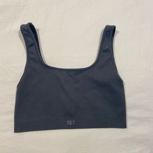SET ACTIVE BOX CUT BRA TOP IN SLATE